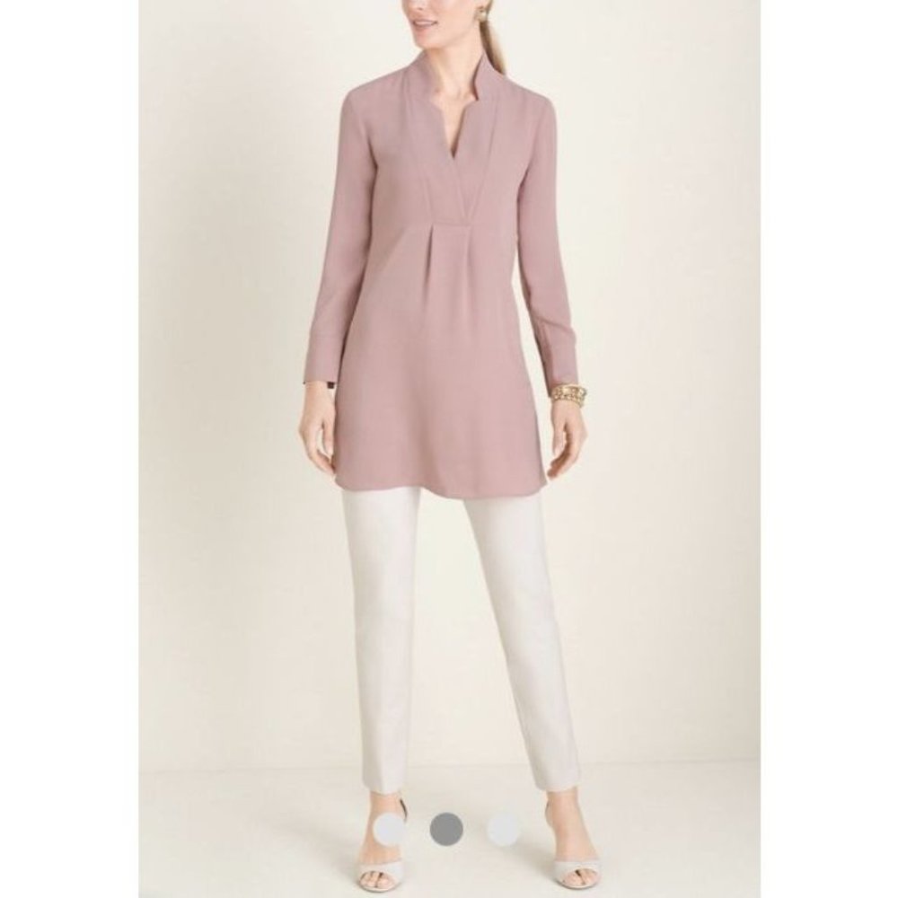 Chico's Satin Notched Collar Tunic Blouse S